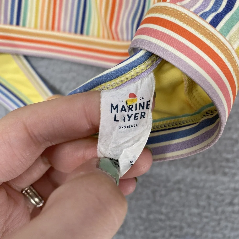Marine Layer Bikini Set Womens XS Multicolor Rainbow Stripe Halter‎ Top Swim